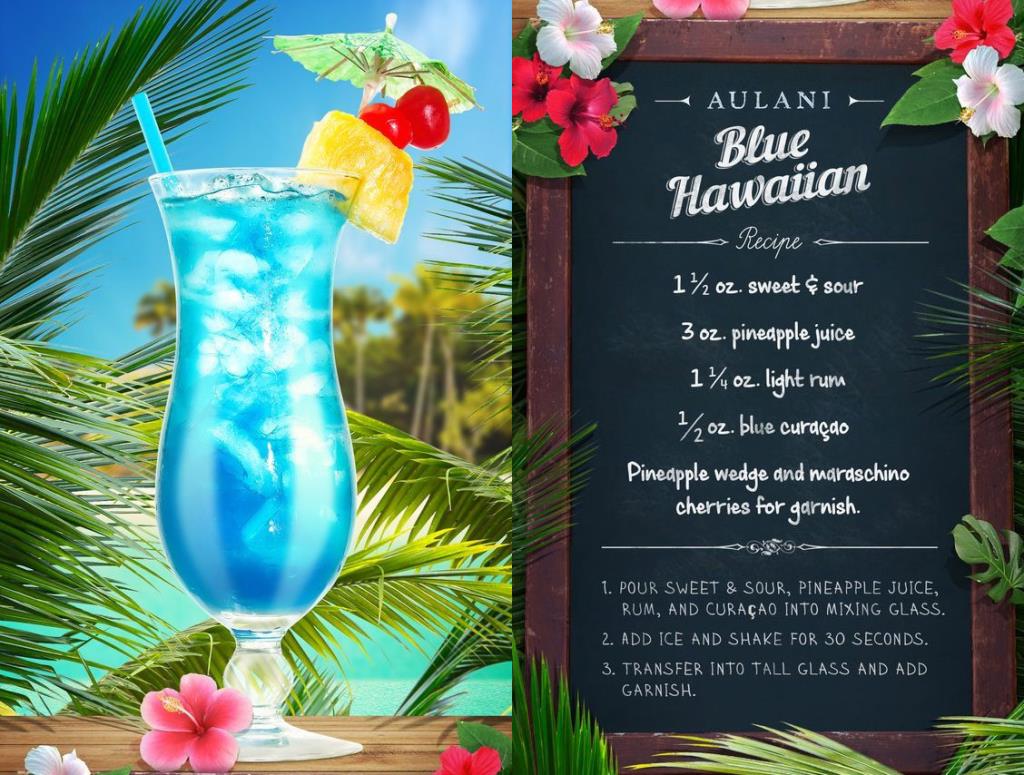 Học pha chế món Cocktail blue Hawaiian